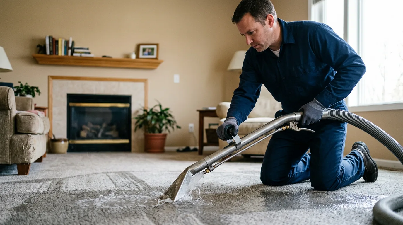 Water damage restoration technician working near Worthington, MO